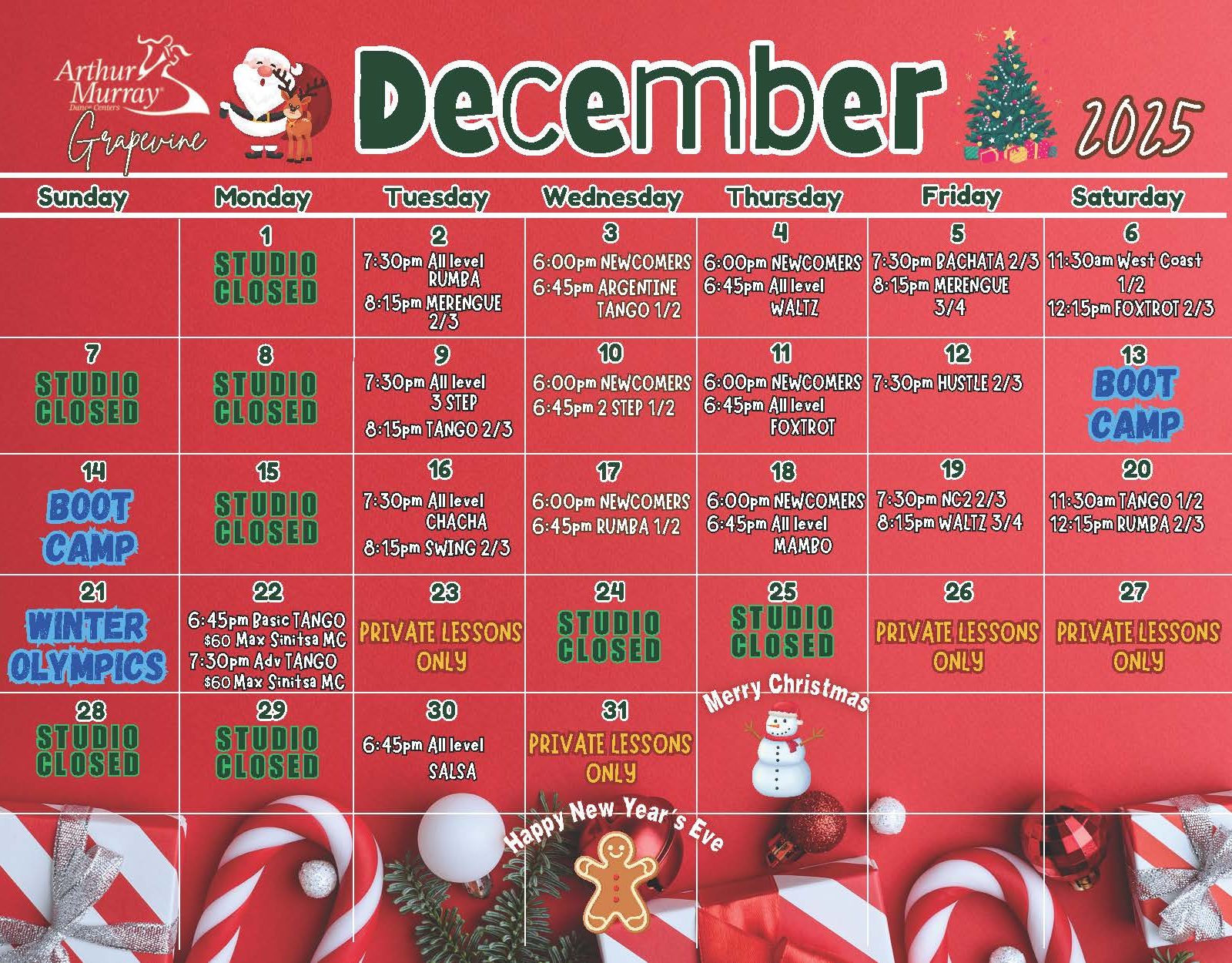 December 2025 Calendar - Grapevine