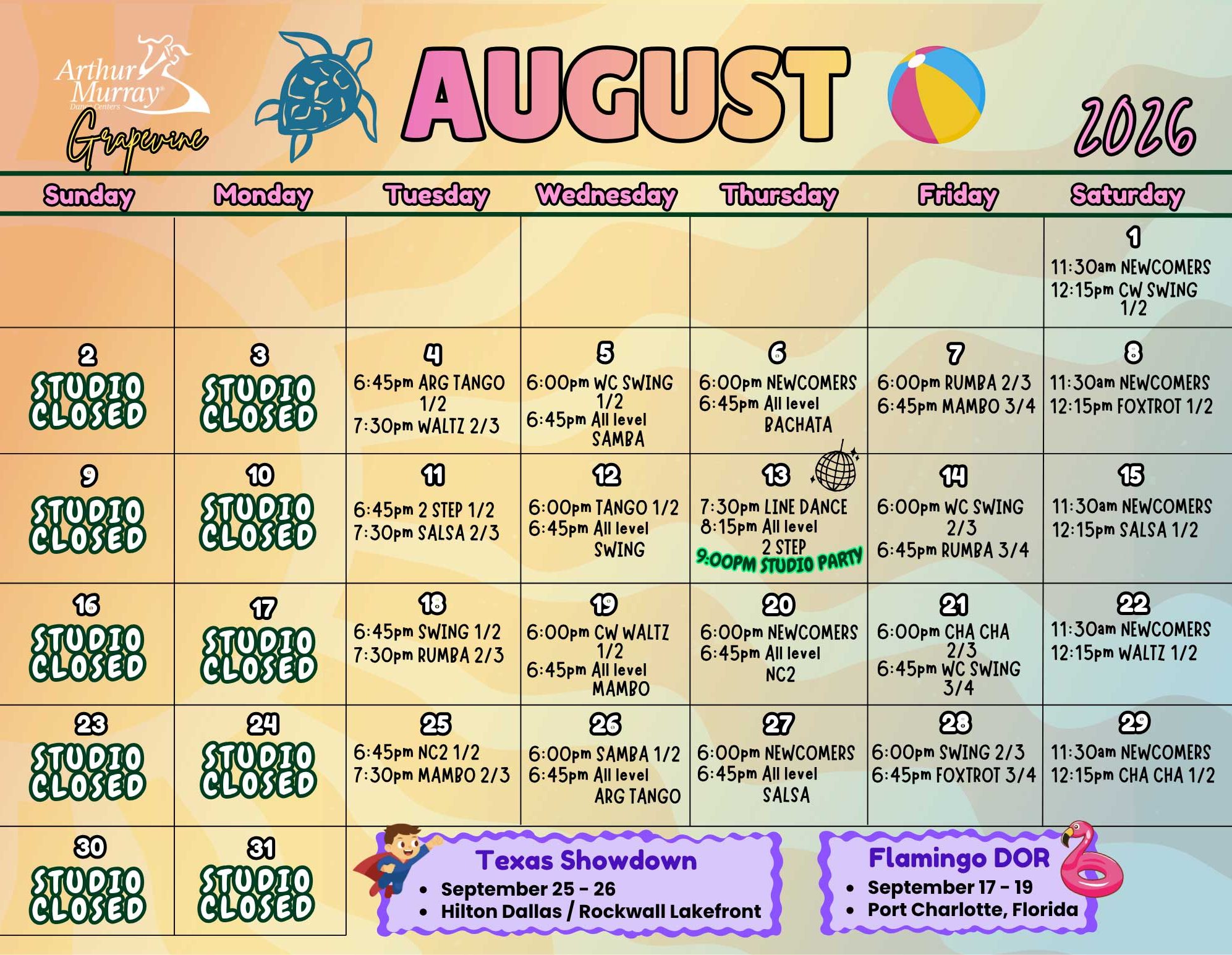 August 2026 Calendar - Grapevine